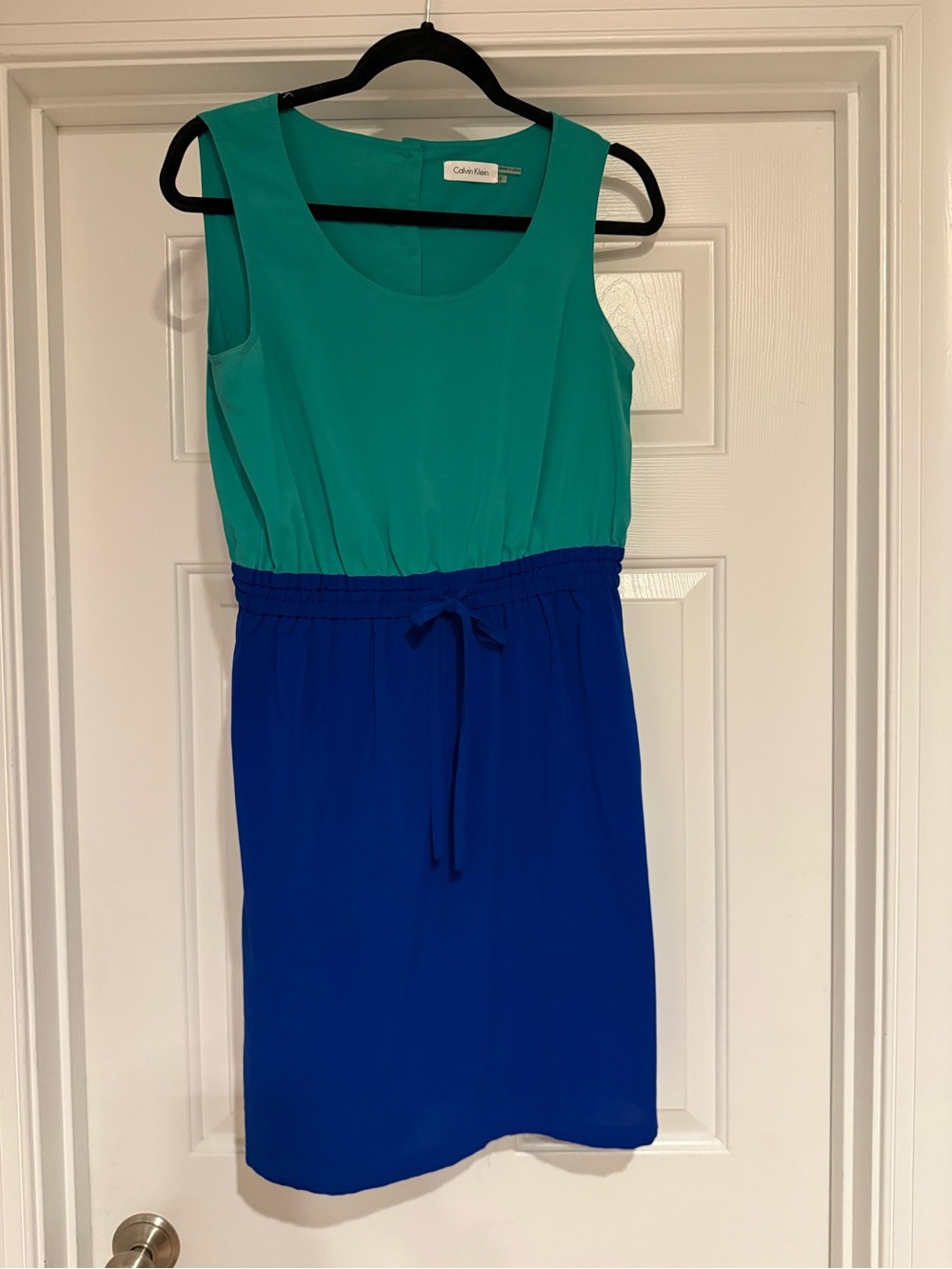 Calvin Klein Green and Royal Blue Sleeveless Colorblock Dress